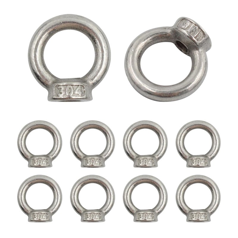 AUXBC 10PCS M6 Stainless Steel Lifting Eye Nut, Ring Shaped Eye Bolt, 16mm/0.62inch ID, 27mm/1.06inch OD, 5.5mm/0.2inch Thick - Image 1